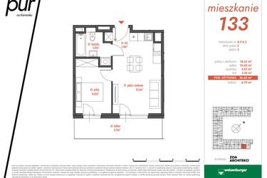 Rzut - Mieszkanie na sprzedaż 2 pokoje o powierzchni 36,68 m² - numer AF4.2 w PUR