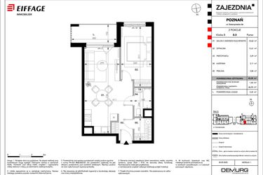 Rzut - Mieszkanie na sprzedaż 2 pokoje o powierzchni 45,45 m² - numer B.B.0.3 w Zajezdnia