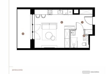 Rzut - Mieszkanie na sprzedaż 1 pokój o powierzchni 29,77 m² - numer 2.05.14 w Katowicka Residence