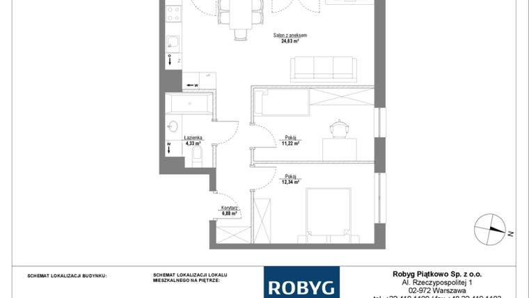 Rzut - Mieszkanie na sprzedaż 3 pokoje o powierzchni 59,4 m² - numer 0M11 w Początek Piątkowo bud. F