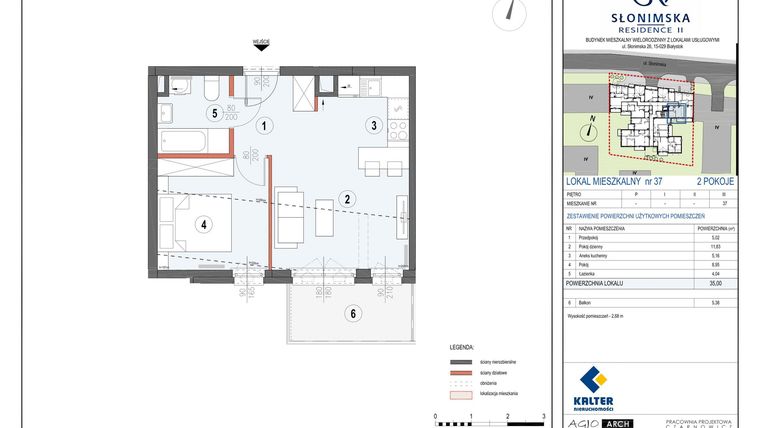 Rzut - Mieszkanie na sprzedaż 2 pokoje o powierzchni 35 m² - numer M37 w Słonimska Residence II