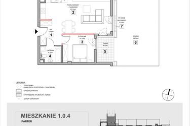 Rzut - Mieszkanie na sprzedaż 2 pokoje o powierzchni 49,32 m² - numer 1.0.4 w Zakątek Harmonia III