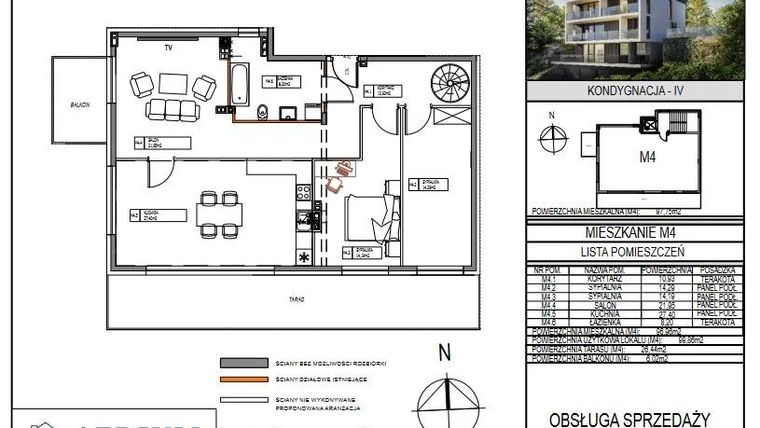 Rzut - Mieszkanie na sprzedaż 4 pokoje o powierzchni 101,8 m² - numer M4 w Miłosza Prestige