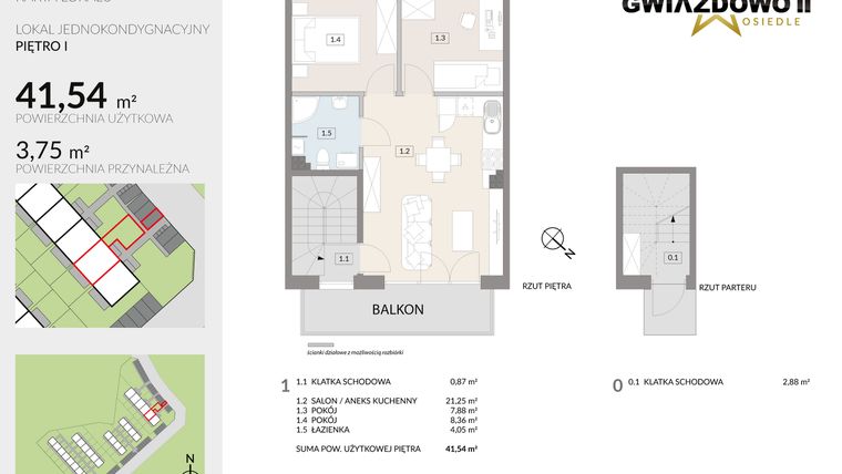 Rzut - Mieszkanie na sprzedaż 3 pokoje o powierzchni 45,29 m² - numer A10.2 w Gwiazdowo II