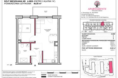 Rzut - Mieszkanie na sprzedaż 2 pokoje o powierzchni 46 m² - numer A.29 w Apartamenty Grójeckie Ogrody