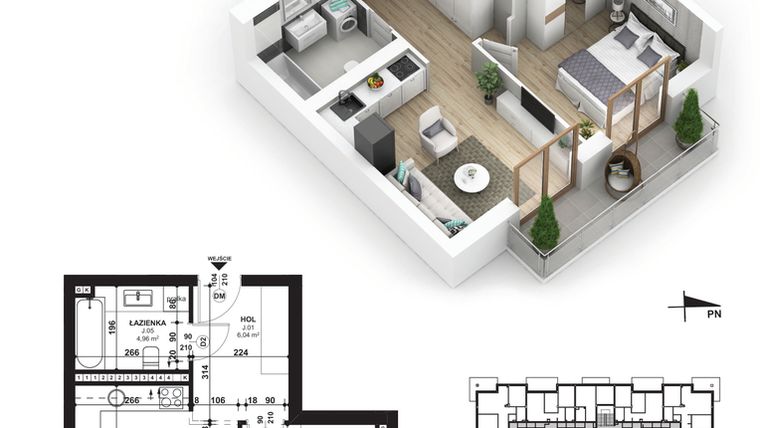 Rzut - Mieszkanie na sprzedaż 2 pokoje o powierzchni 39,29 m² - numer 65 w Piano Park etap V