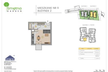 Rzut - Mieszkanie na sprzedaż 1 pokój o powierzchni 29,99 m² - numer 11 w Smętna Garden