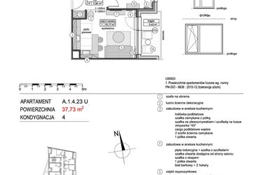 Rzut - Mieszkanie na sprzedaż 2 pokoje o powierzchni 37,72 m² - numer A.1.4.23U w Mikołajki Apartamenty