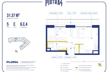 Rzut - Mieszkanie na sprzedaż 1 pokój o powierzchni 31,37 m² - numer 6.C.4 w Piotra 4