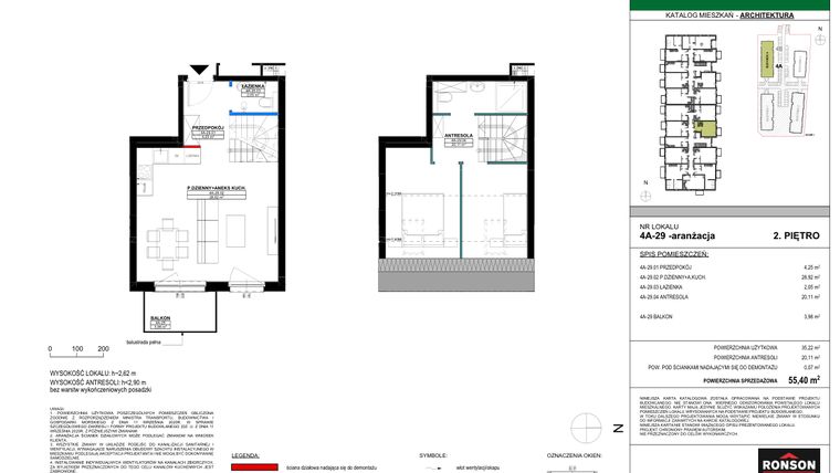 Rzut - Mieszkanie na sprzedaż 3 pokoje o powierzchni 54,73 m² - numer 4A_29 w Nowa Północ etap 2
