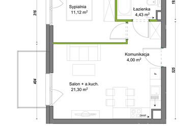 Rzut - Mieszkanie na sprzedaż 2 pokoje o powierzchni 40,85 m² - numer E2/E/04 w Orawska Vita