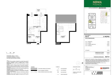 Rzut - Mieszkanie na sprzedaż 2 pokoje o powierzchni 45,87 m² - numer 6A-37 w Nowa Północ etap 2A