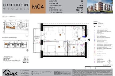 Rzut - Mieszkanie na sprzedaż 2 pokoje o powierzchni 45,27 m² - numer B2.04 w Koncertowe Wzgórze