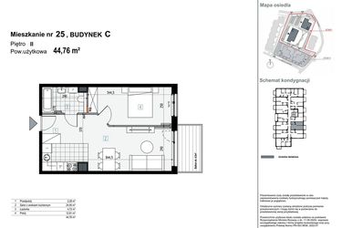 Rzut - Mieszkanie na sprzedaż 2 pokoje o powierzchni 44,76 m² - numer C25 w Apartamenty Kopernika