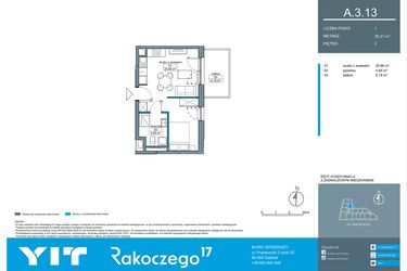 Rzut - Mieszkanie na sprzedaż 1 pokój o powierzchni 30,38 m² - numer A.3.13 w Rakoczego 17