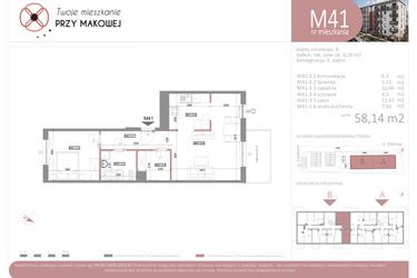 Rzut - Mieszkanie na sprzedaż 2 pokoje o powierzchni 58,14 m² - numer 41 w Przy Makowej