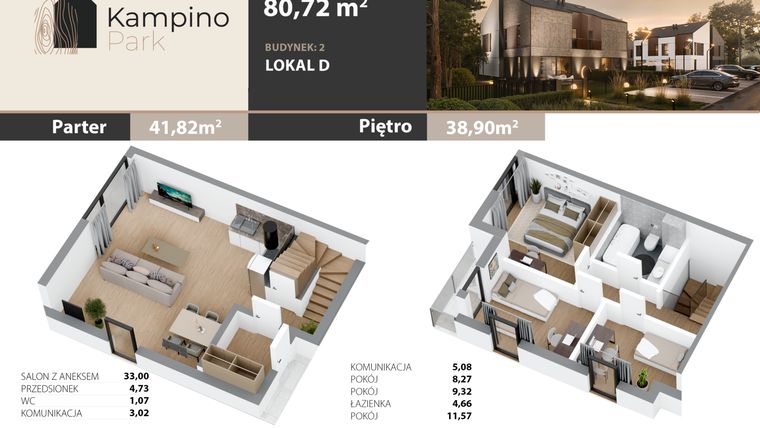 Rzut - Mieszkanie na sprzedaż 4 pokoje o powierzchni 80,72 m² - numer 1D w Kampino Park