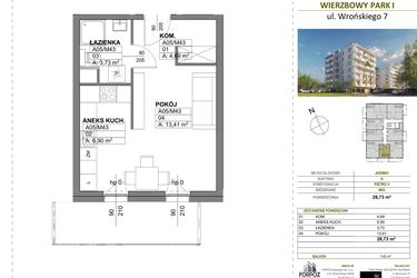 Rzut - Mieszkanie na sprzedaż 1 pokój o powierzchni 28,73 m² - numer A00_M43 w Wierzbowy Park