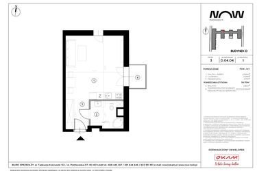 Rzut - Mieszkanie na sprzedaż 1 pokój o powierzchni 34,7 m² - numer D.04.04 w NOW