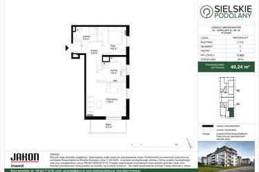 Rzut - Mieszkanie na sprzedaż 2 pokoje o powierzchni 49,24 m² - numer C.A22 w Sielskie Podolany II