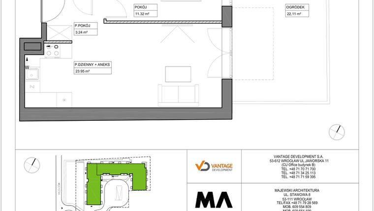 Rzut - Mieszkanie na sprzedaż 2 pokoje o powierzchni 43,09 m² - numer PT/C/0/5 w Przystanek Tarnogaj