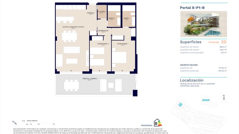 Rzut - Mieszkanie na sprzedaż 2 pokoje o powierzchni 88 m² - numer 8-P1-B w Zenity Azure