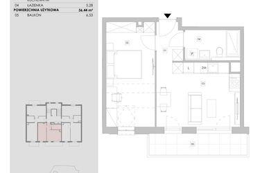 Rzut - Mieszkanie na sprzedaż 2 pokoje o powierzchni 36,44 m² - numer 96.3.11 w ATAL Bronowice