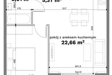 Rzut - Mieszkanie na sprzedaż 2 pokoje o powierzchni 47,22 m² - numer C1-23 w Forma Otwarta etap C