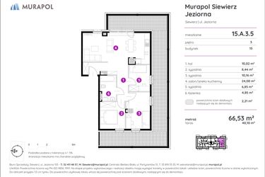 Rzut - Mieszkanie na sprzedaż 3 pokoje o powierzchni 52,57 m² - numer 15.A.3.5 w Murapol Siewierz Jeziorna
