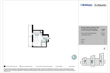Rzut - Mieszkanie na sprzedaż 1 pokój o powierzchni 27,81 m² - numer A2 185 w Mikato