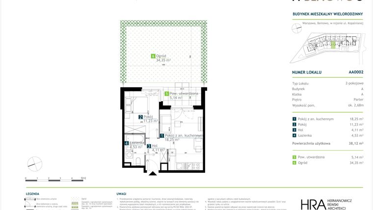 Rzut - Mieszkanie na sprzedaż 2 pokoje o powierzchni 38,12 m² - numer AA0002 w M Bemowo
