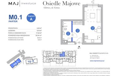 Rzut - Mieszkanie na sprzedaż 1 pokój o powierzchni 28,62 m² - numer M0.1 w Osiedle Majowe 2.0 etap II