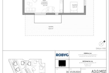 Rzut - Mieszkanie na sprzedaż 3 pokoje o powierzchni 65,59 m² - numer A3.0M02 w ROSA Residence