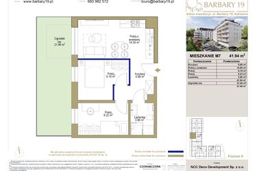 Rzut - Mieszkanie na sprzedaż 3 pokoje o powierzchni 41,94 m² - numer 7 w Barbary 19