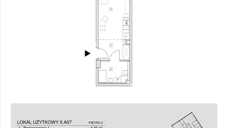 Rzut - Mieszkanie na sprzedaż 1 pokój o powierzchni 27,95 m² - numer II.A.07 w Krakowska 35 - Apartamenty Inwestycyjne