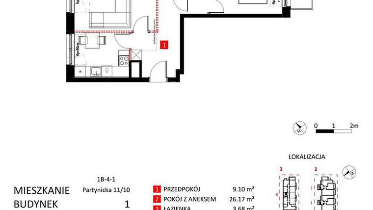 Rzut - Mieszkanie na sprzedaż 2 pokoje o powierzchni 66,11 m² - numer AJ_11/10 w Apartamenty Jeździecka