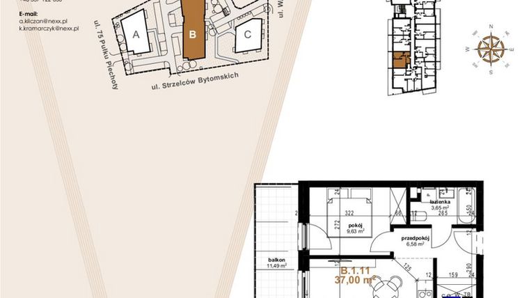 Rzut - Mieszkanie na sprzedaż 2 pokoje o powierzchni 37 m² - numer VB.1.11 w Vanda Park