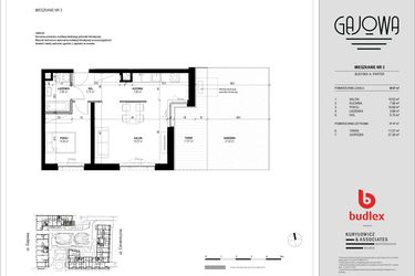 Rzut - Mieszkanie na sprzedaż 2 pokoje o powierzchni 48,49 m² - numer 3 w Gajowa bud. A