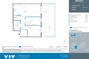 Rzut - Mieszkanie na sprzedaż 3 pokoje o powierzchni 64,14 m² - numer DA0001 w Spokojny Mokotów