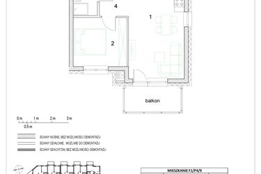 Rzut - Mieszkanie na sprzedaż 2 pokoje o powierzchni 36,69 m² - numer F1/P4/9 w Osiedle Jodłowa bud. F