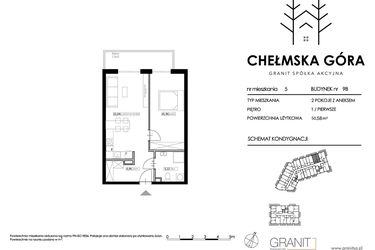 Rzut - Mieszkanie na sprzedaż 2 pokoje o powierzchni 50,58 m² - numer C-9B-M5 w Chełmska Góra