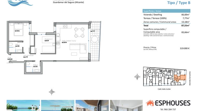 Rzut - Mieszkanie na sprzedaż 2 pokoje o powierzchni 83 m² - numer 4B w ESPHOUSES by Olas