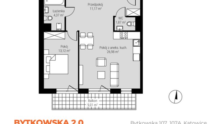 Rzut - Mieszkanie na sprzedaż 4 pokoje o powierzchni 81,27 m² - numer B_M07 w Bytkowska 2.0