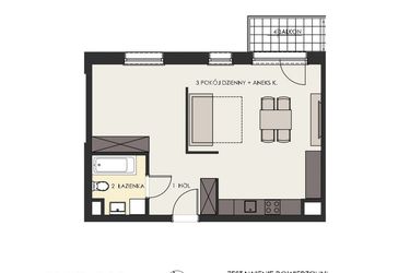 Rzut - Mieszkanie na sprzedaż 2 pokoje o powierzchni 48,86 m² - numer 26 w Osiedle Platinum III