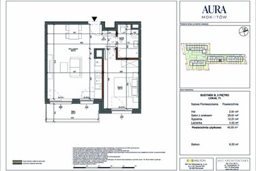 Rzut - Mieszkanie na sprzedaż 2 pokoje o powierzchni 45,05 m² - numer 71 w Aura Mokotów II