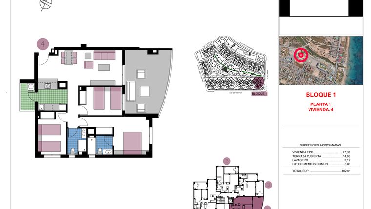 Rzut - Mieszkanie na sprzedaż 3 pokoje o powierzchni 102,01 m² - numer 1-4 w Apartamenty w Mil Palmeras - 71919041