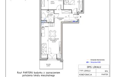 Rzut - Mieszkanie na sprzedaż 3 pokoje o powierzchni 60,48 m² - numer 29 w Harmonia bud. M3
