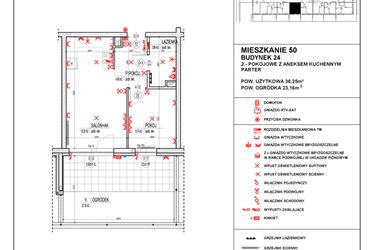 Rzut - Mieszkanie na sprzedaż 2 pokoje o powierzchni 36,25 m² - numer 50 w Osiedle 4 Pory Roku - Etap VIII