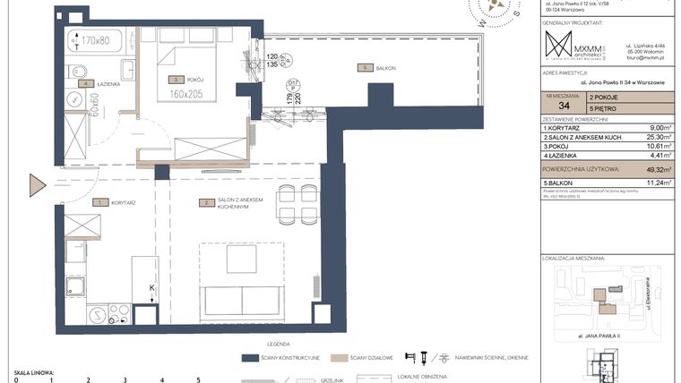 Rzut - Mieszkanie na sprzedaż 2 pokoje o powierzchni 49,32 m² - numer 34 w Apartamenty Jana Pawła 34
