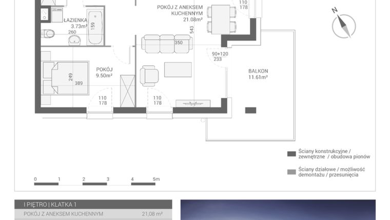 Rzut - Mieszkanie na sprzedaż 2 pokoje o powierzchni 40,92 m² - numer M7 w Apartamenty Przystań bud. F